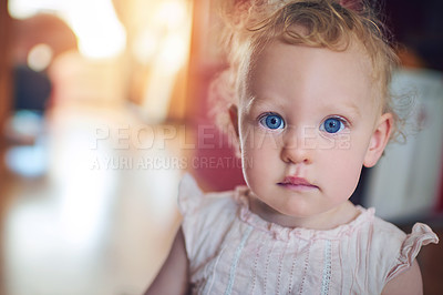Buy stock photo Portrait of an adorable little girl at home