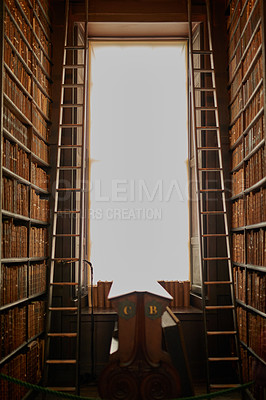 Buy stock photo Cropped shot of a large, vintage library full of books