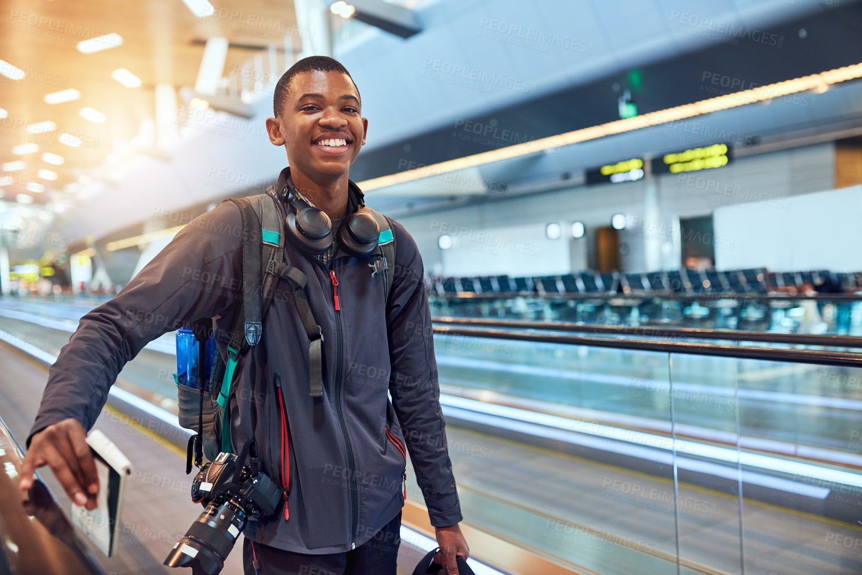 Buy stock photo Shot of a moving walkway in the airport