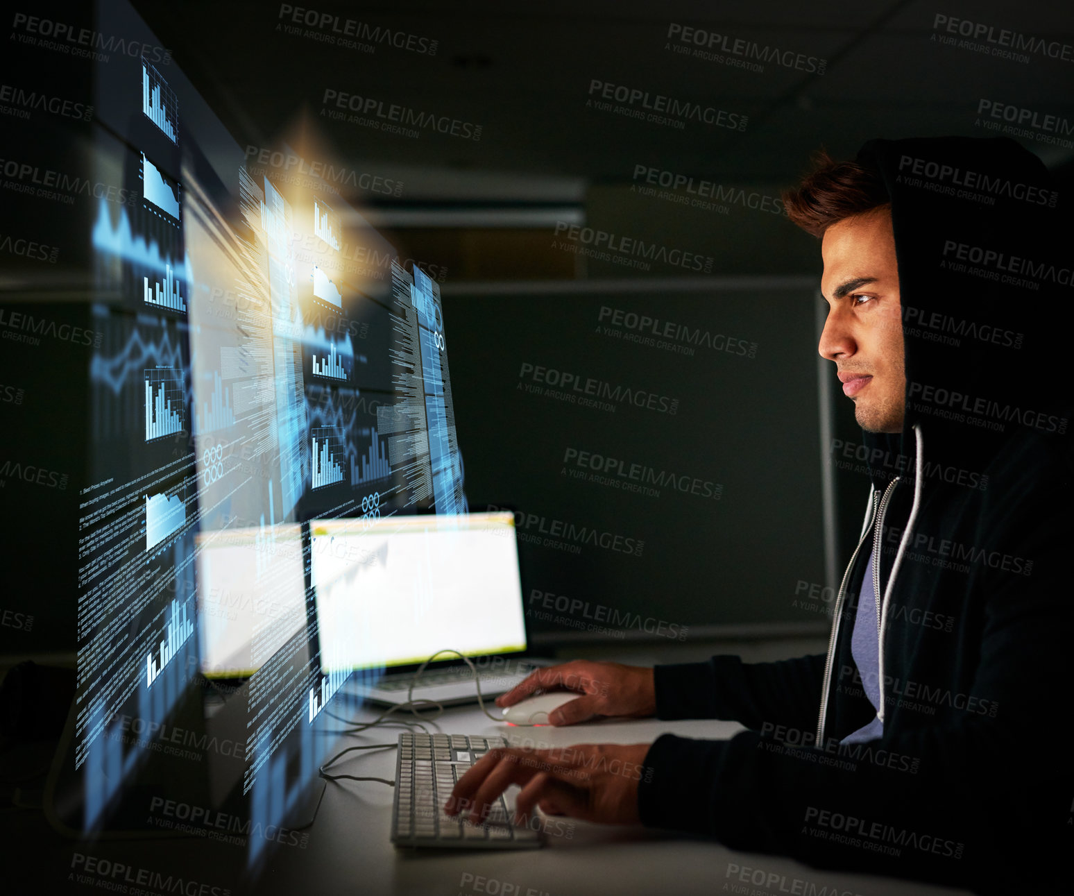 Buy stock photo Cropped shot of a handsome young male computer programmer working on new code