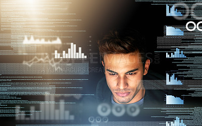 Buy stock photo Cropped shot of a handsome young male computer programmer working on new code