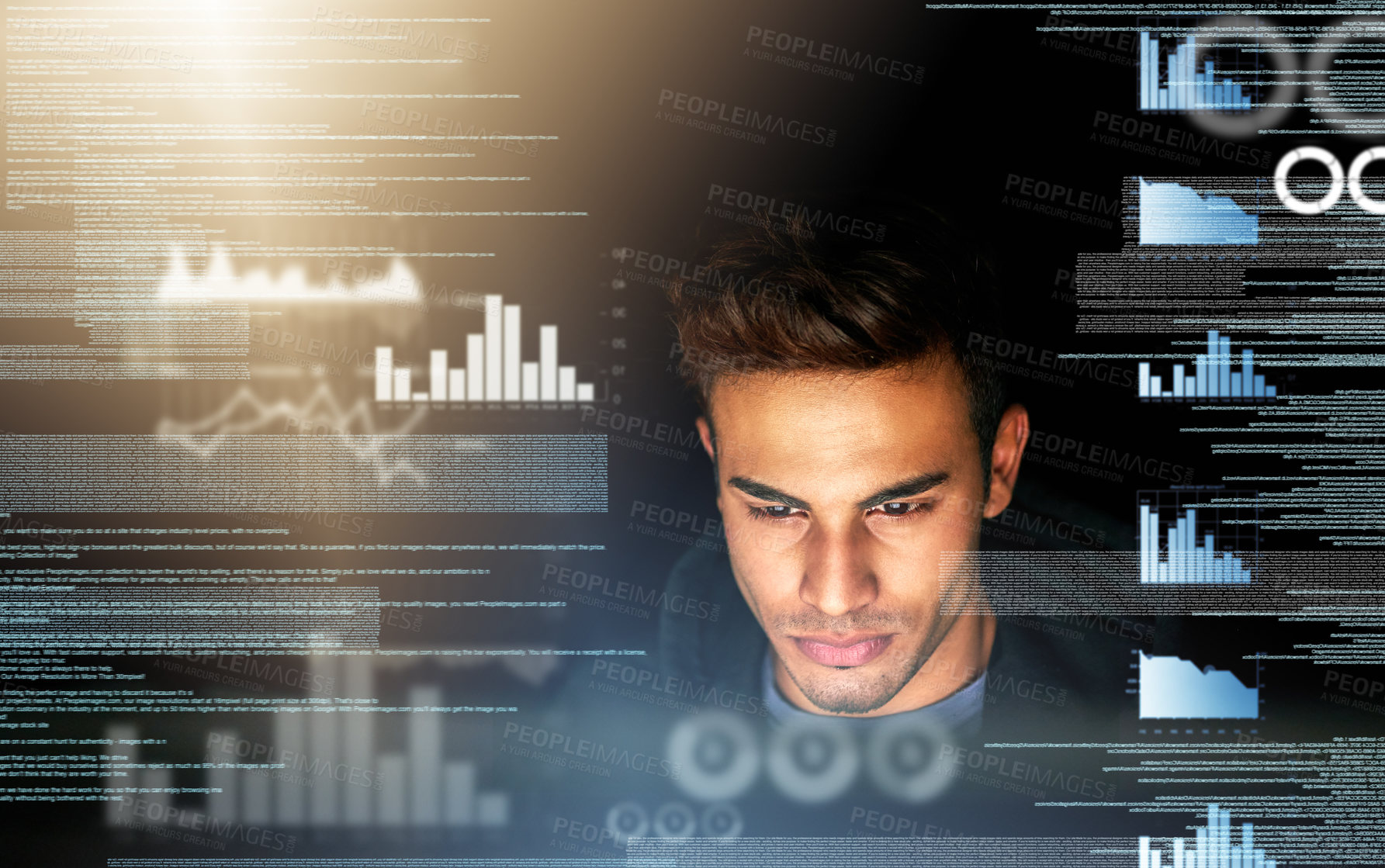 Buy stock photo Cropped shot of a handsome young male computer programmer working on new code