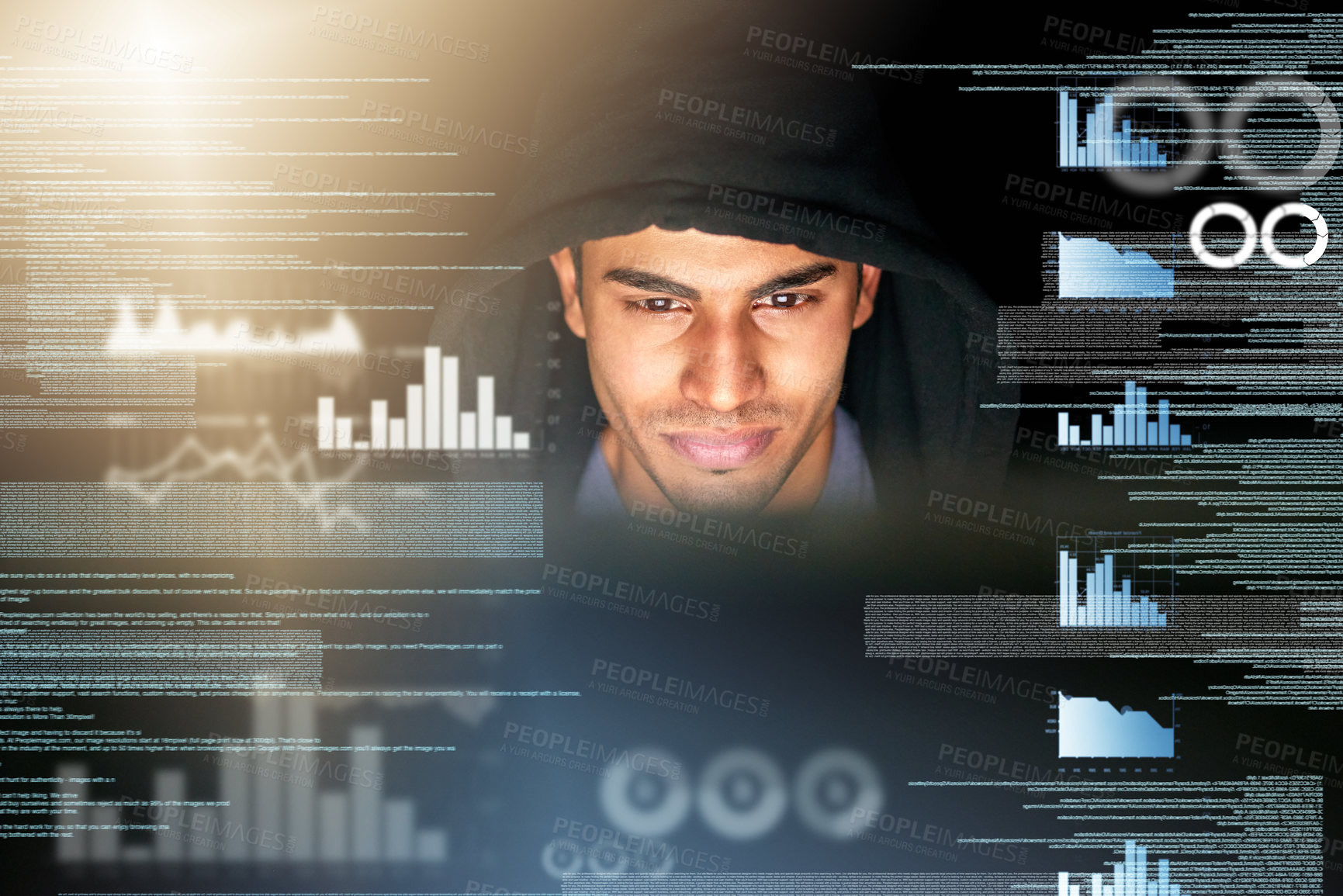 Buy stock photo Cropped shot of a handsome young male computer programmer working on new code