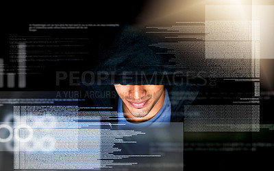 Buy stock photo Cropped shot of a handsome young male computer programmer working on new code