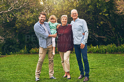 Buy stock photo Shot of a multigenerational family outside