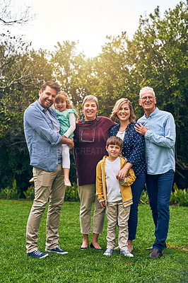 Buy stock photo Shot of a multigenerational family outside