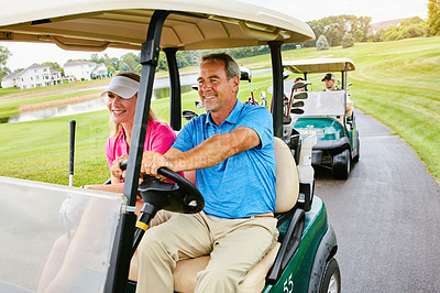 Buy stock photo Shot of people on a golf course