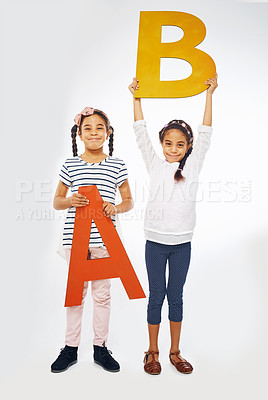 Buy stock photo Studio shot of a young kid against a grey background