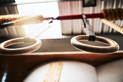 Buy stock photo Shot of gymnastic rings in a gym with no people