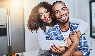 Buy stock photo Portrait of a young couple at home