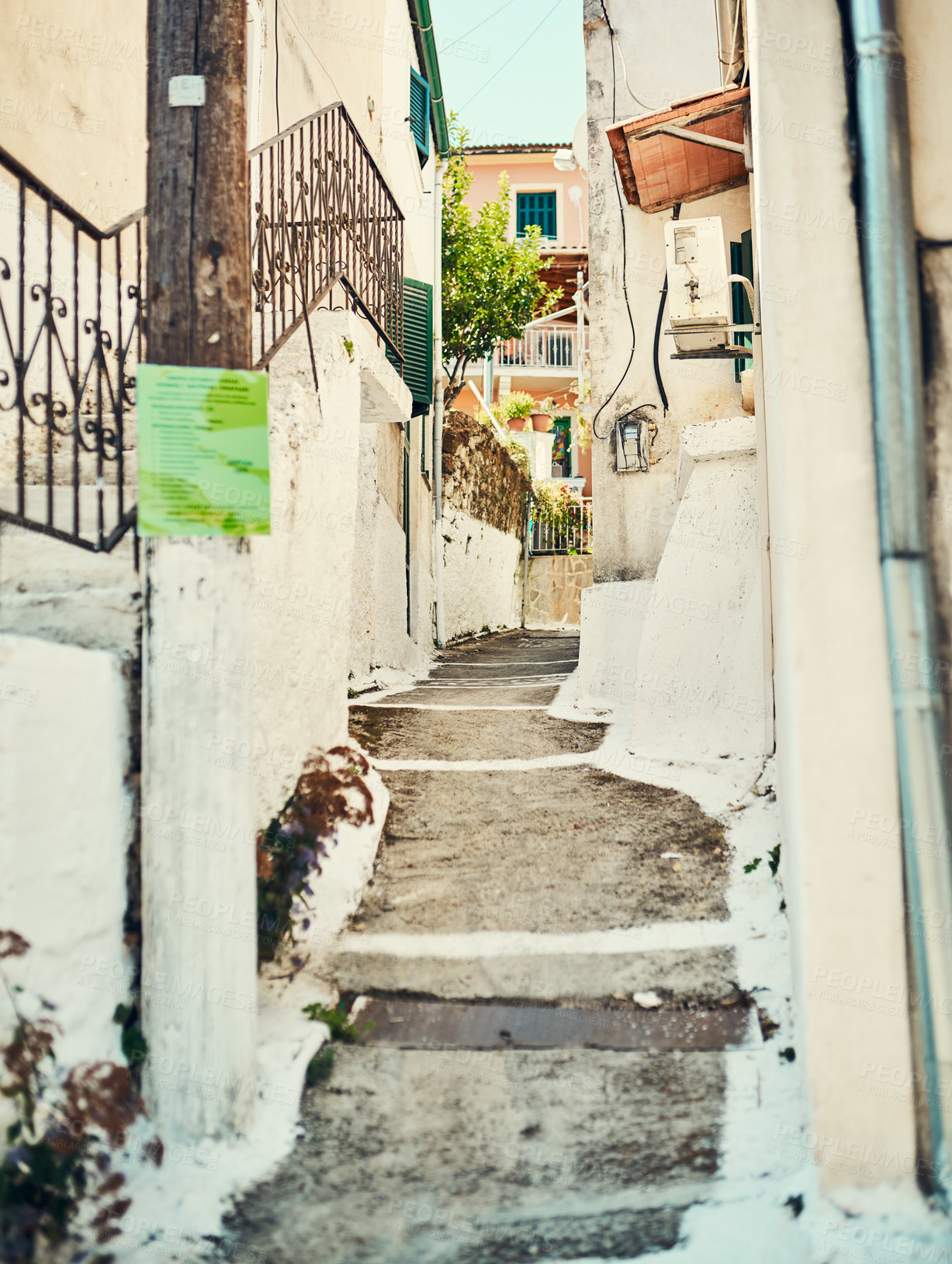 Buy stock photo Shot of steps in between buildings in an ancient, foreign city