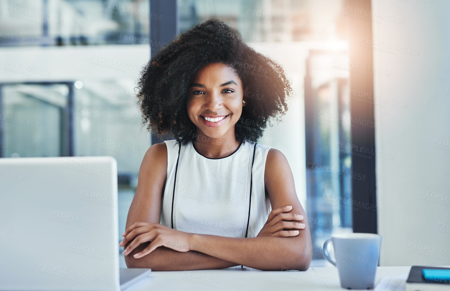 Buy stock photo Cropped shot of an attractive young businesswoman working in her office