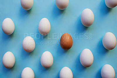 Buy stock photo Eggs, studio background and birth rate for fertility or reproduction for future, hope and new life. Food, isolated and nutrition for health with conceiving, growth and embryo for natural process