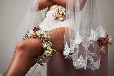 Buy stock photo Studio shot of an unrecognizable woman posing against a grey background