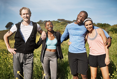 Buy stock photo Portrait of a fitness group standing together