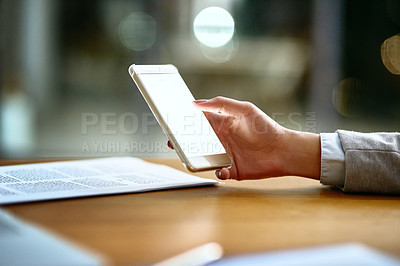 Buy stock photo Phone screen, mockup and man hands for business communication, mobile app and website or search at night. Cellphone, contact and corporate person with connection, networking and chat mock up space