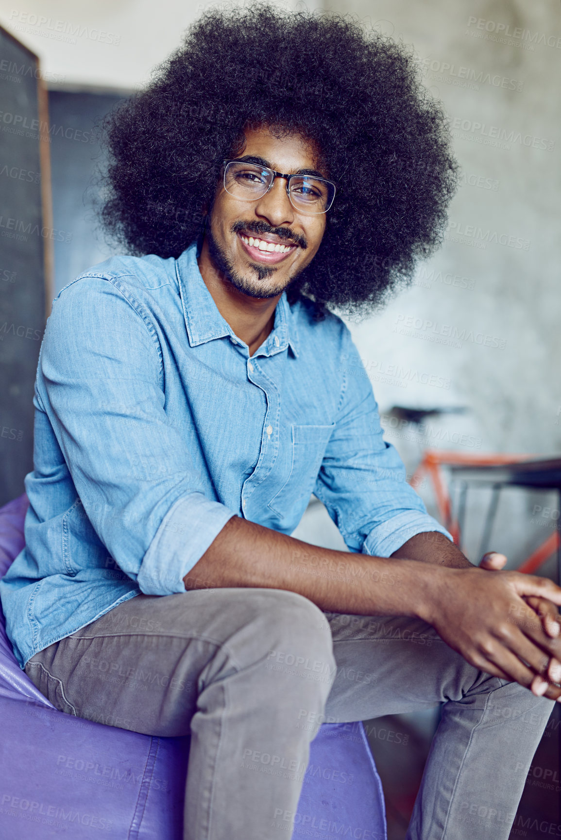 Buy stock photo Happy, office and portrait of business man with company pride, confidence and smile. Creative startup, design agency and professional worker for career, job ambition and work for entrepreneurship