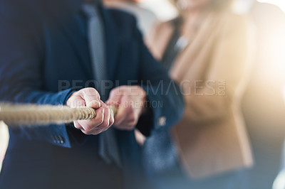 Buy stock photo Collaboration, hands and rope with business people in office together for challenge or competition. Effort, mission and team building with employee group in workplace for fight or tug of war game