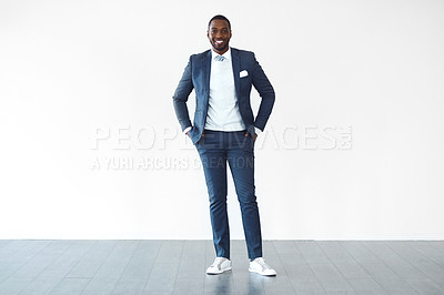 Buy stock photo Studio shot of a businessperson standing against a white background