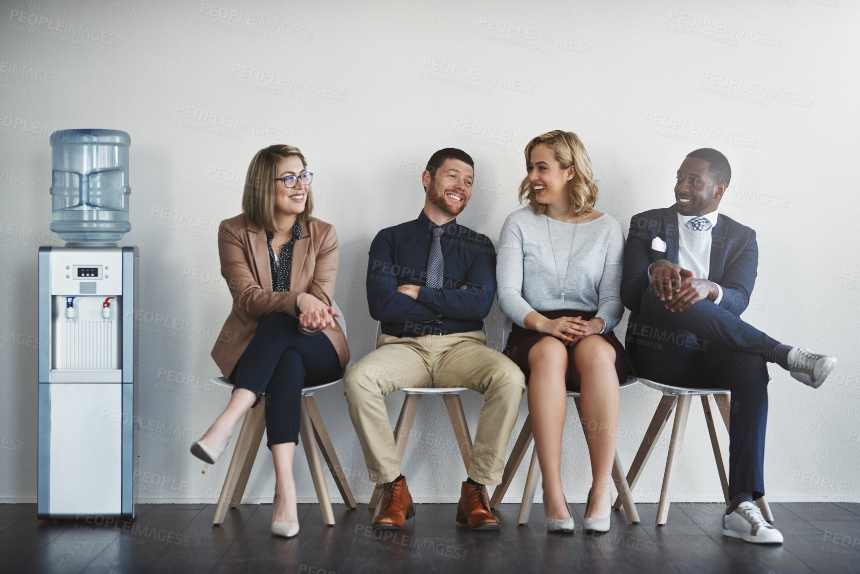 Buy stock photo Studio shot of businesspeople waiting in line against a white background
