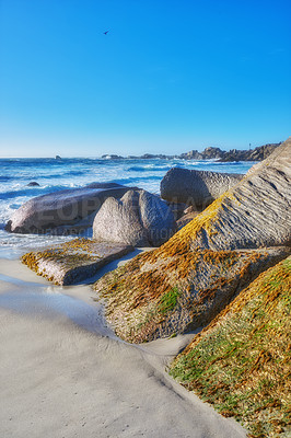 Buy stock photo Rocky coast of Western Cape, South Africa.