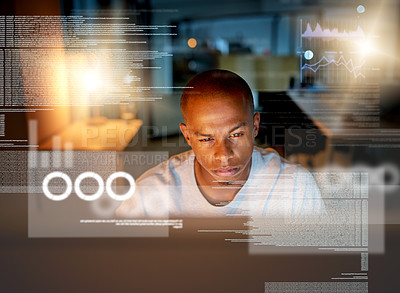 Buy stock photo Shot of a computer programmer looking through data in the office