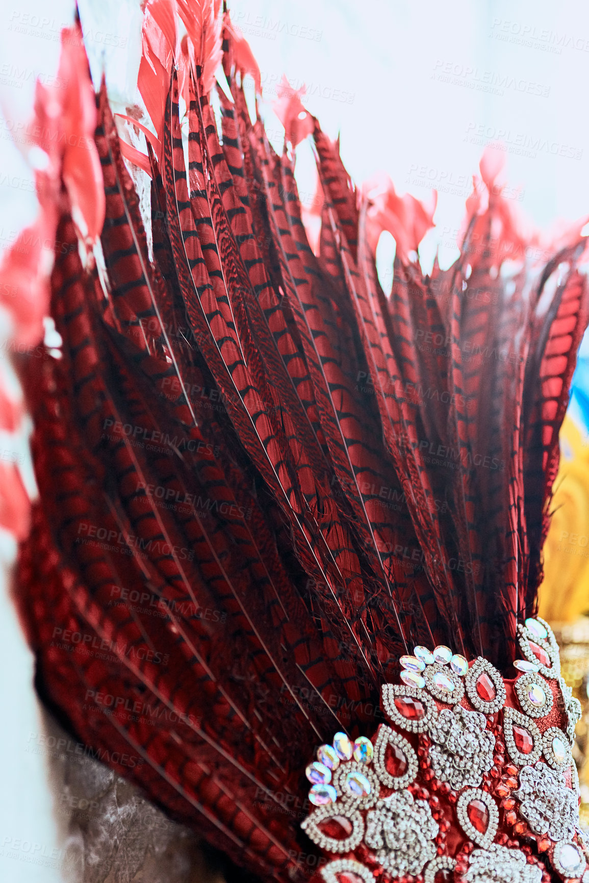Buy stock photo Closeup shot of a costume's headwear of samba dancers for carnival with no people