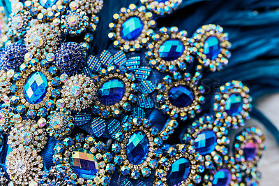 Buy stock photo Closeup shot of a costume's headwear of samba dancers for carnival with no people