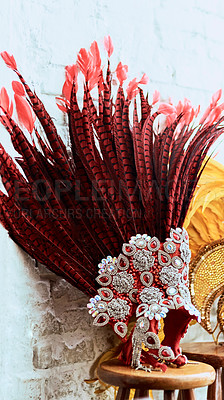 Buy stock photo Cropped shot of a costume's headwear of samba dancers for carnival with no people