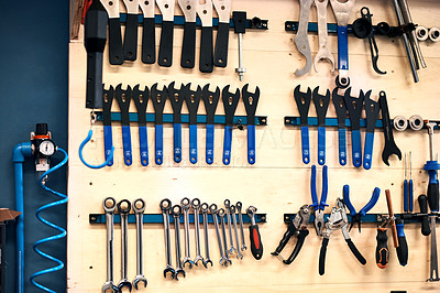 Buy stock photo Shot of tools in a workshop