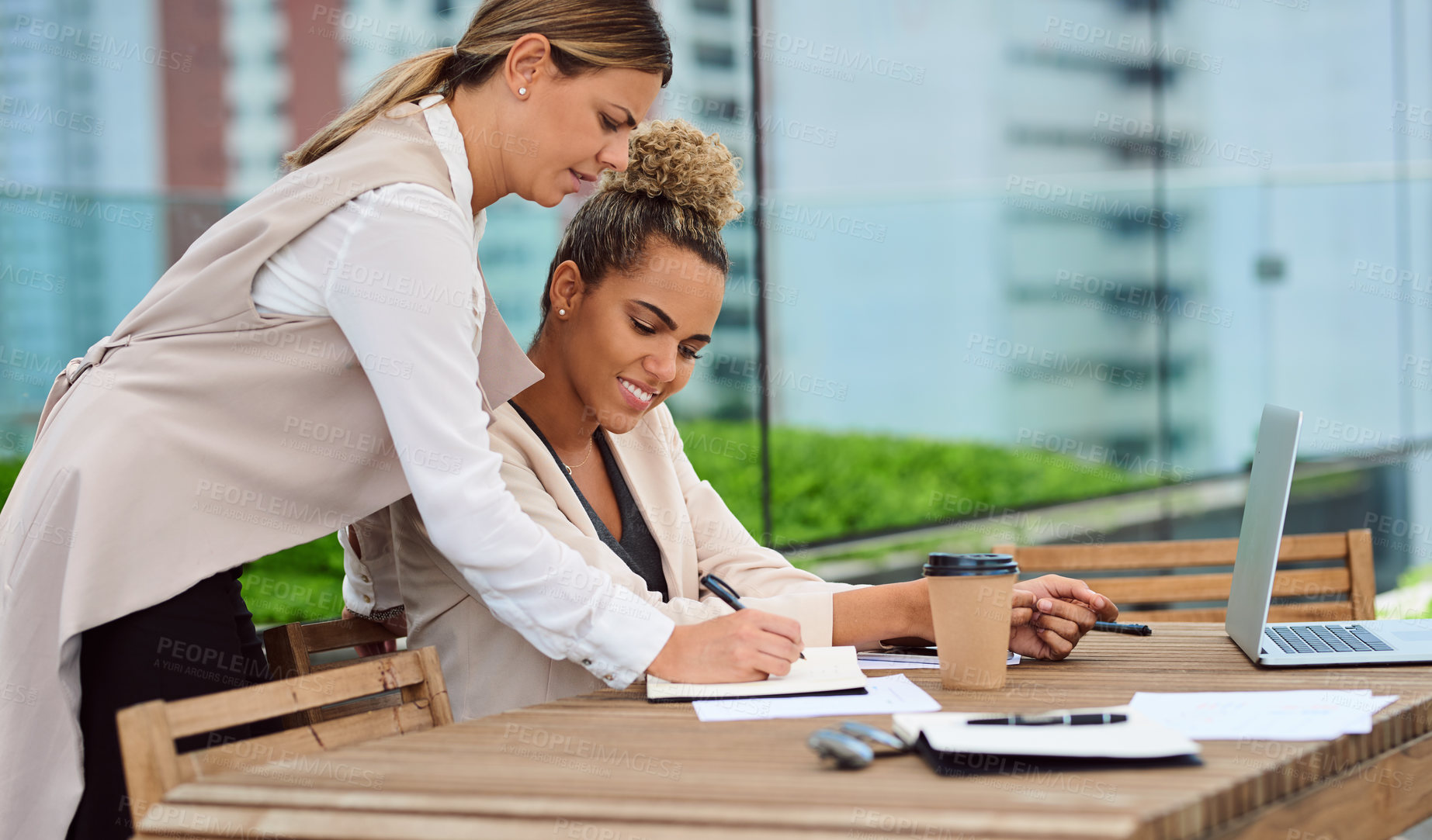 Buy stock photo Cropped shot of an attractive young businesswoman helping out a female colleague in the office