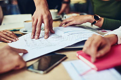 Buy stock photo Cropped shot of unrecognizable designers having a meeting at a coffee shop