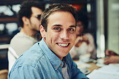 Buy stock photo Cropped shot of designers having a meeting at a coffee shop