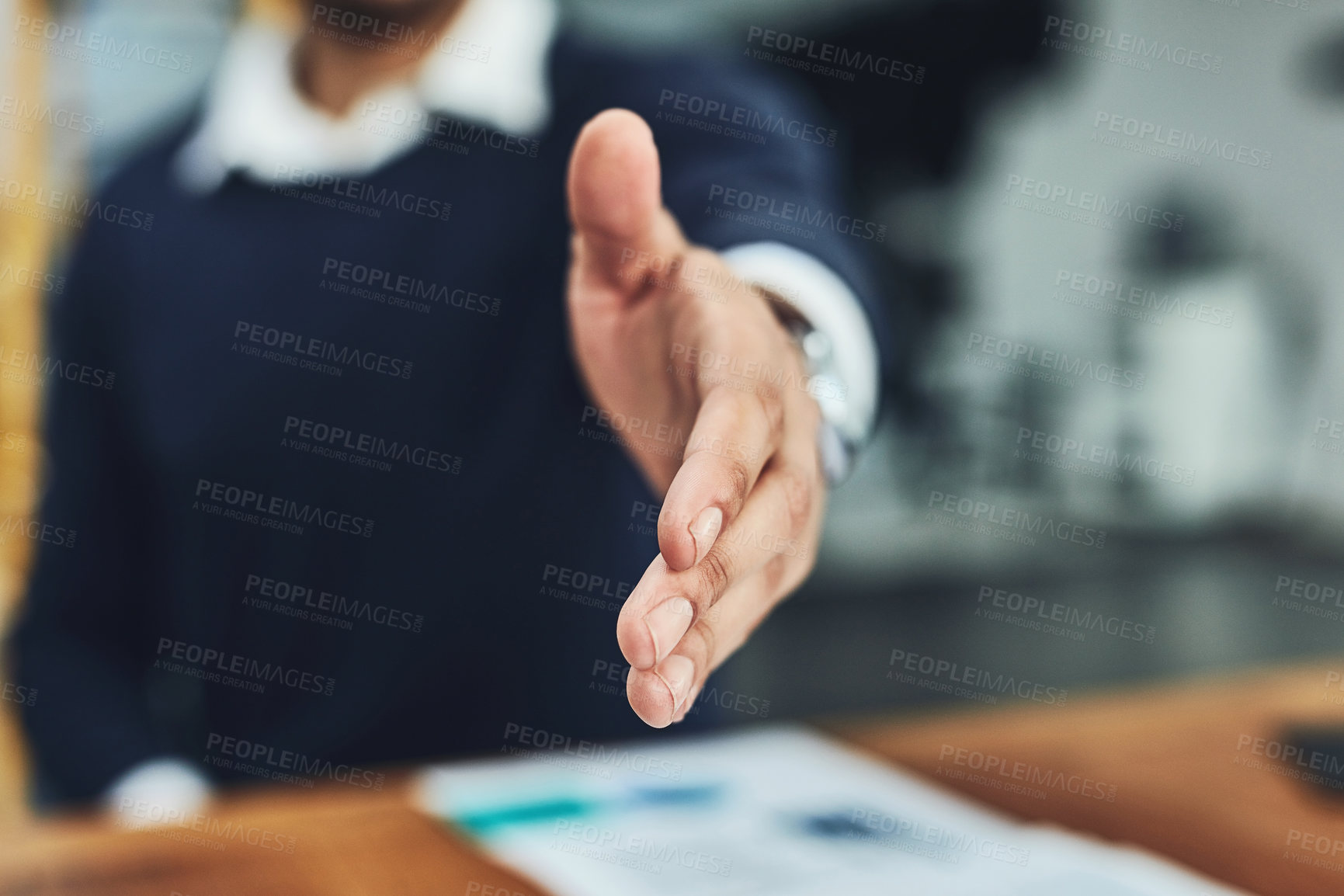 Buy stock photo Businessman, handshake and meeting for introduction, agreement or deal at the office. Man employee shaking hands for greeting, welcome or hiring in recruitment for business growth at the workplace