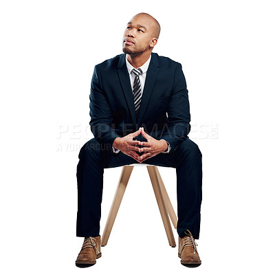 Buy stock photo Studio shot of a handsome young businessman posing against a white background