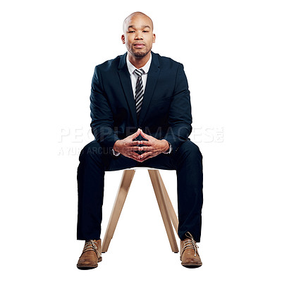 Buy stock photo Studio shot of a handsome young businessman posing against a white background