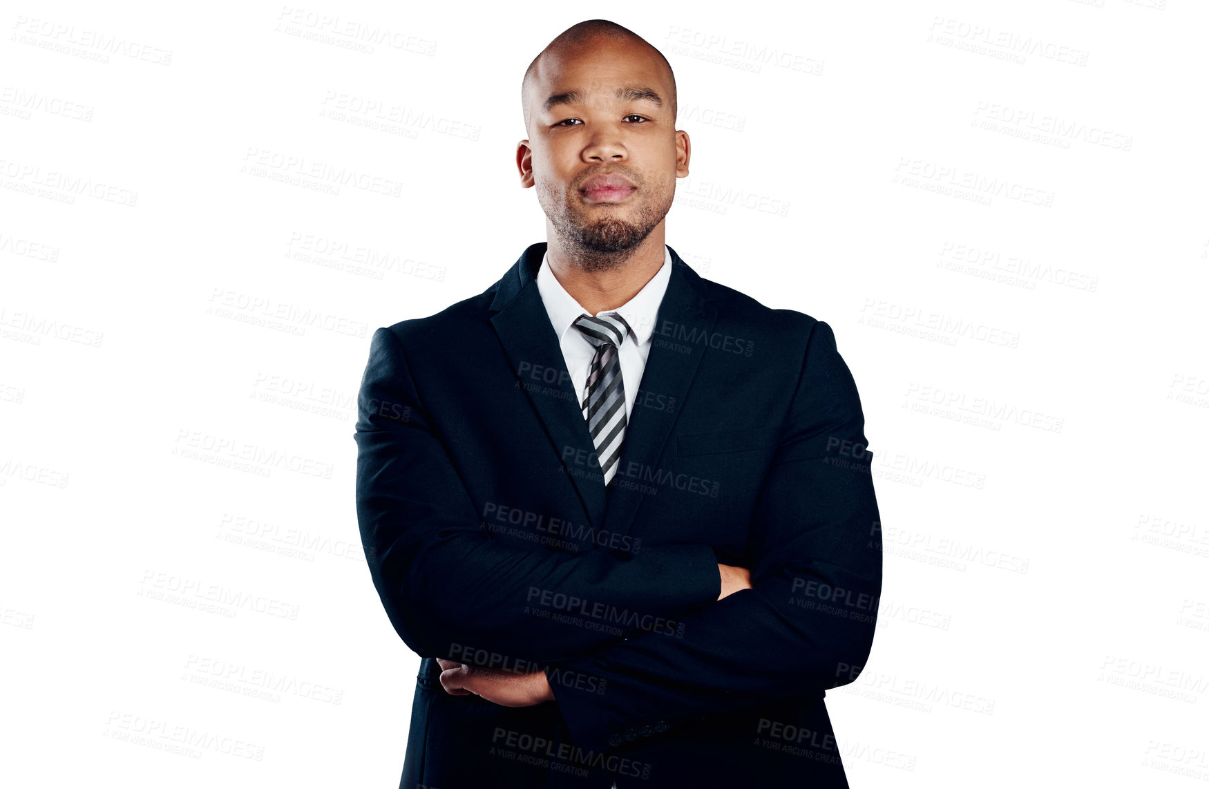 Buy stock photo Studio shot of a handsome young businessman posing against a white background