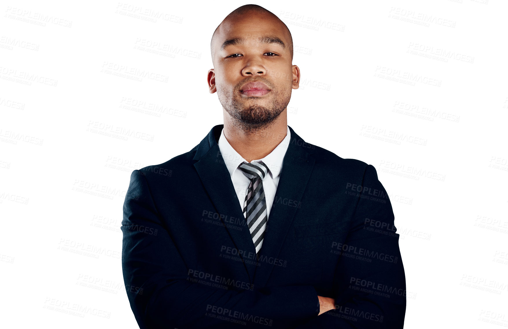 Buy stock photo Studio shot of a handsome young businessman posing against a white background