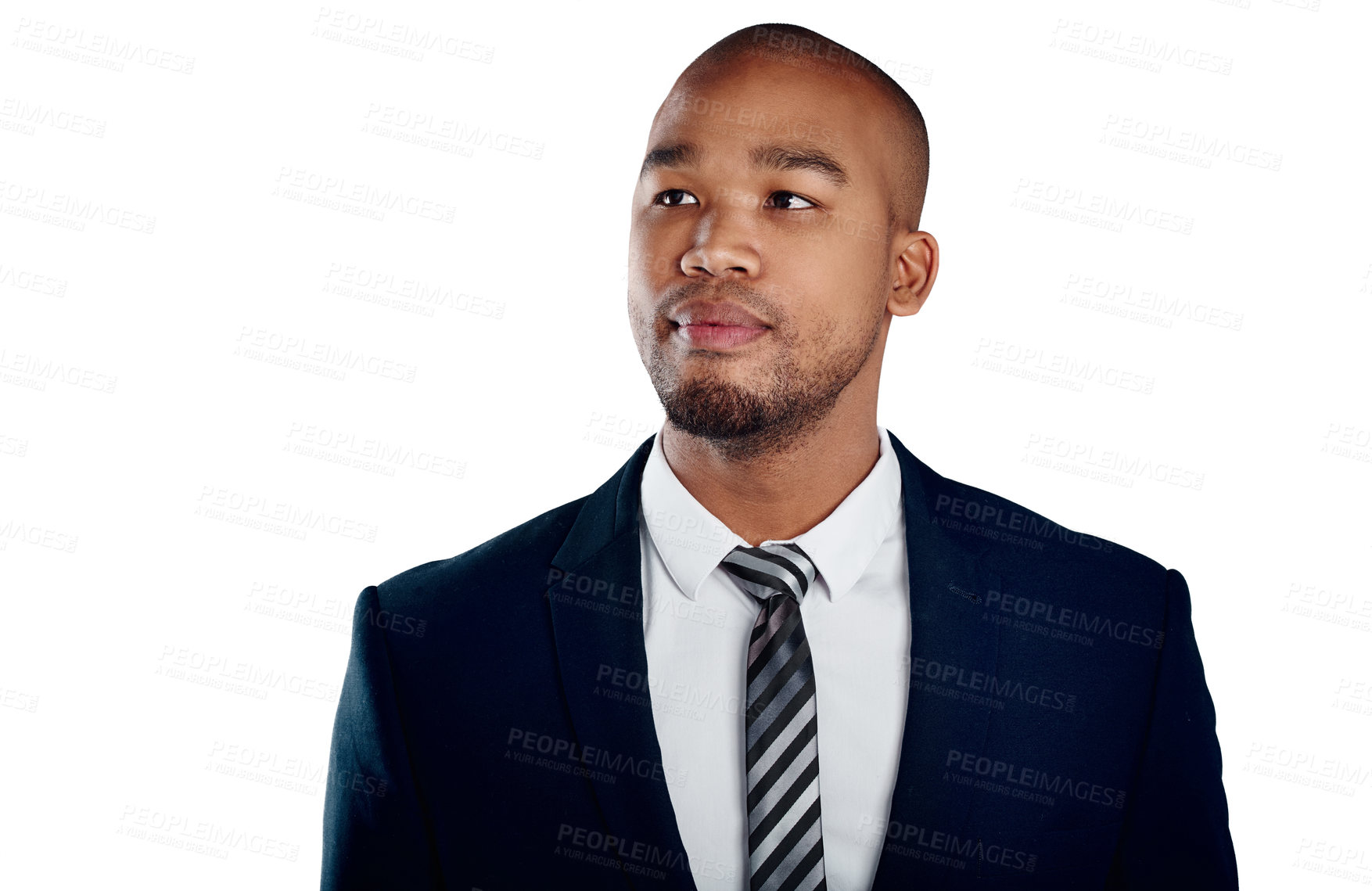 Buy stock photo Studio shot of a handsome young businessman posing against a white background