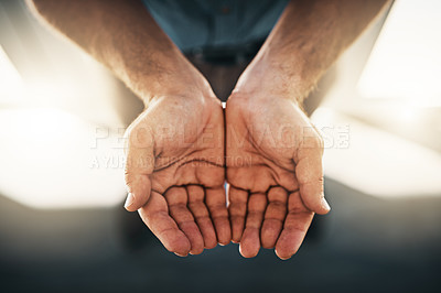 Buy stock photo Cropped shot of a businessman standing with his hands opened
