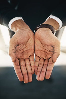Buy stock photo Cropped shot of a businessman standing with his hands opened