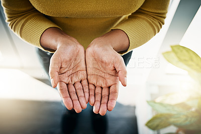 Buy stock photo Cropped shot of a businesswoman standing with her hands opened