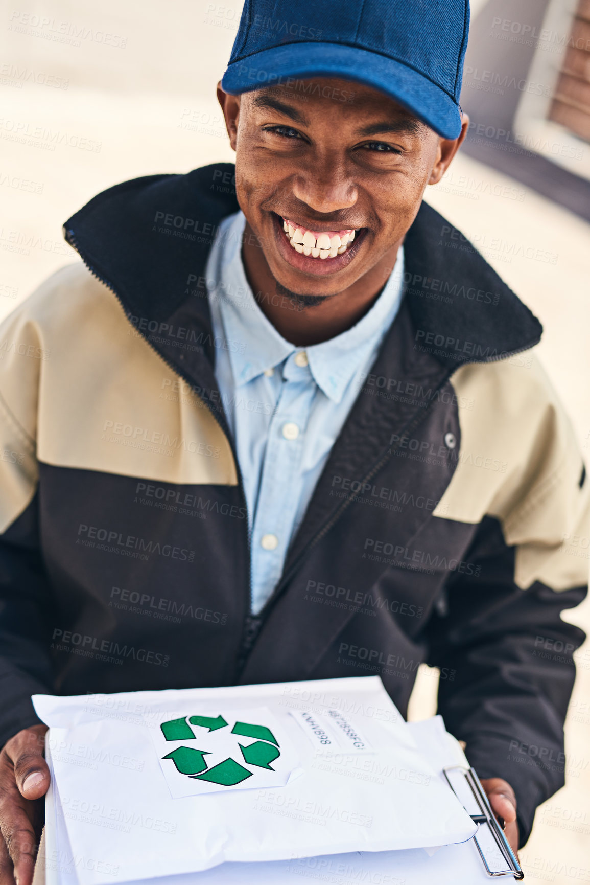 Buy stock photo Portrait of a courier making a delivery