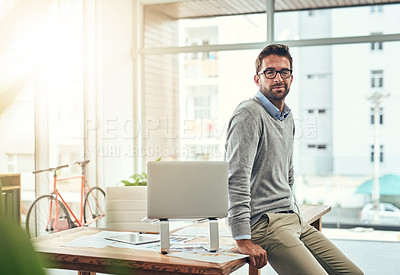 Buy stock photo Portrait of a handsome young businessman in an office