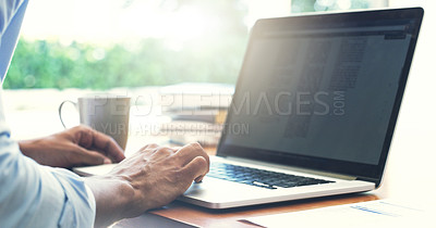 Buy stock photo Cropped shot of an unrecognizable businessman working at home