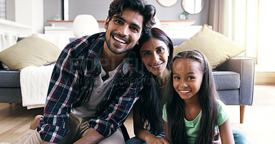 Buy stock photo Portrait of a young family at home
