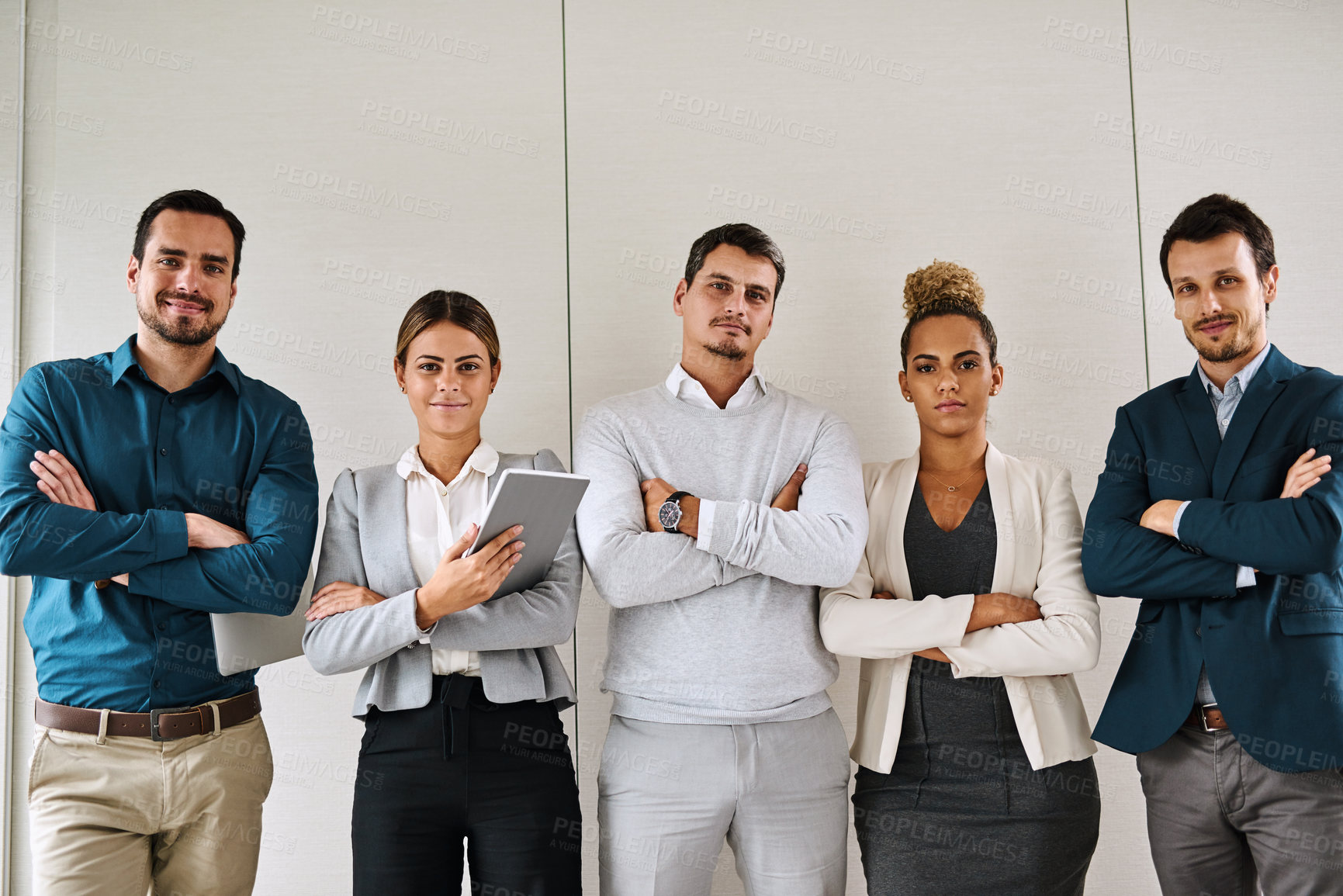 Buy stock photo Portrait of a group of businesspeople standing in an office