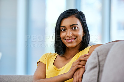 Buy stock photo Portrait of a teenage girl spending the day at home