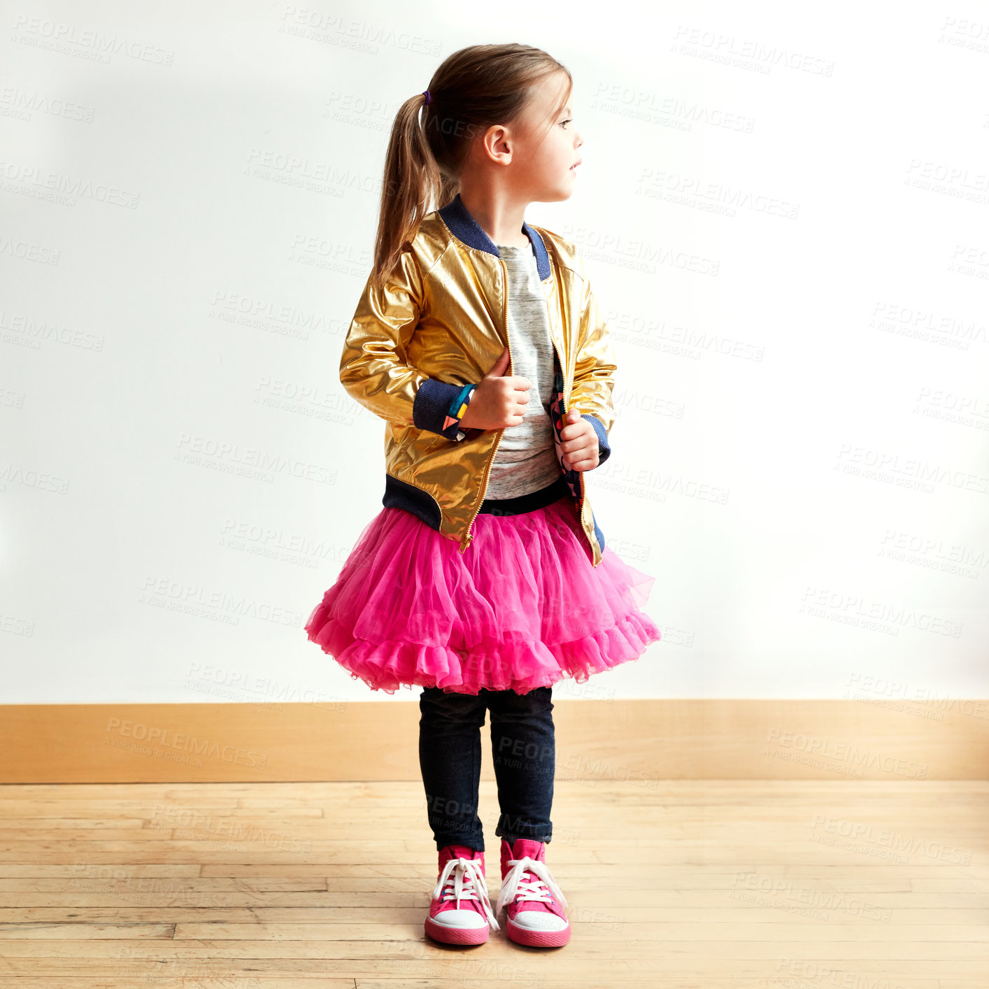 Buy stock photo Shot of a little girl in a dancing studio