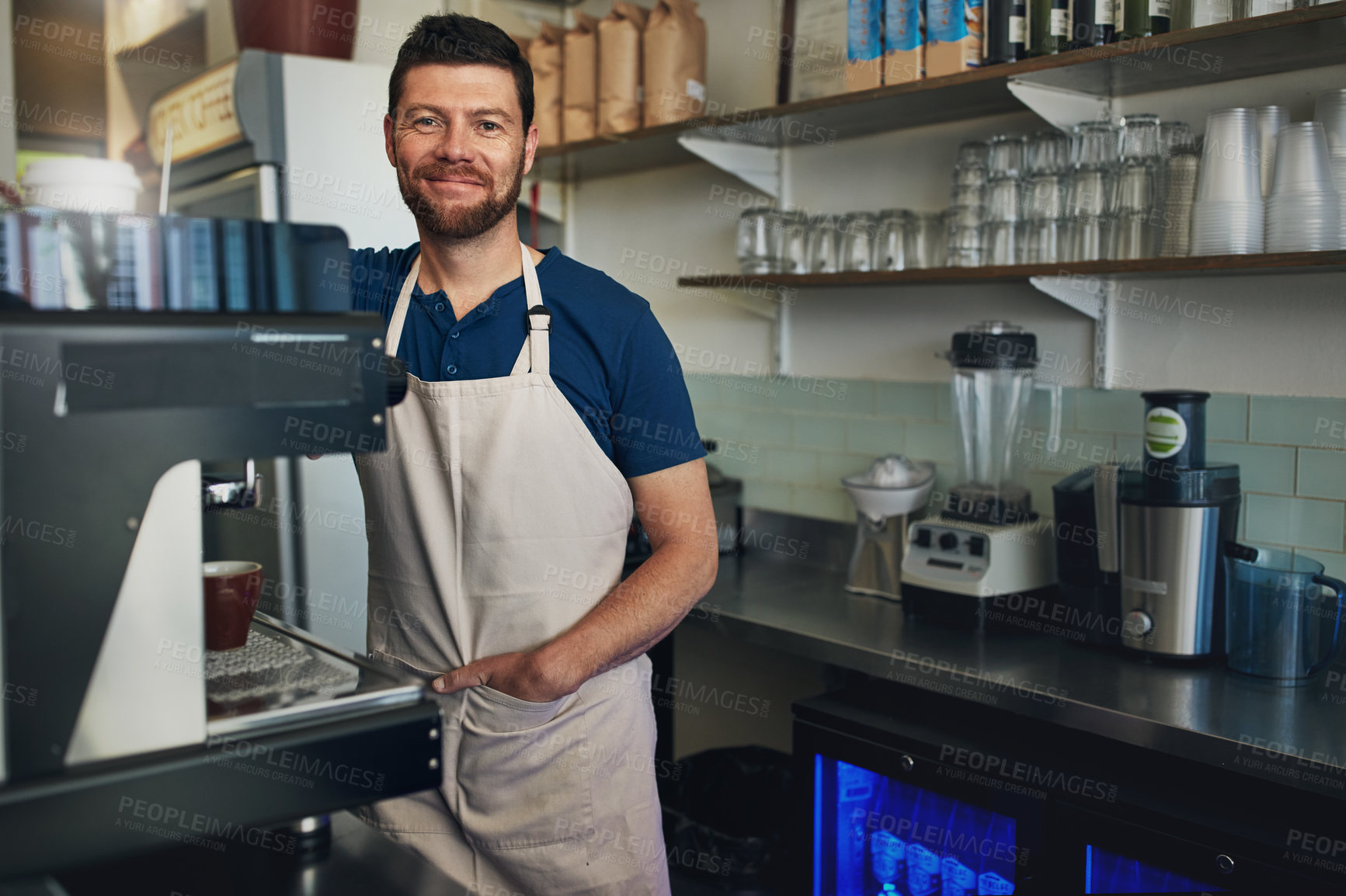 Buy stock photo Portrait of a mature man working in a coffee shop